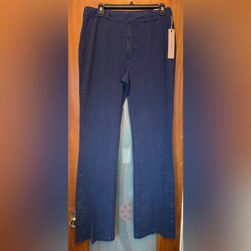 Hudson Men Casual Cotton Twill Walker Trouser Navy Pant Flared Bootcut Hem